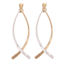 Worn Gold &amp; Silver Hammered Double Curved Bar Earrings
