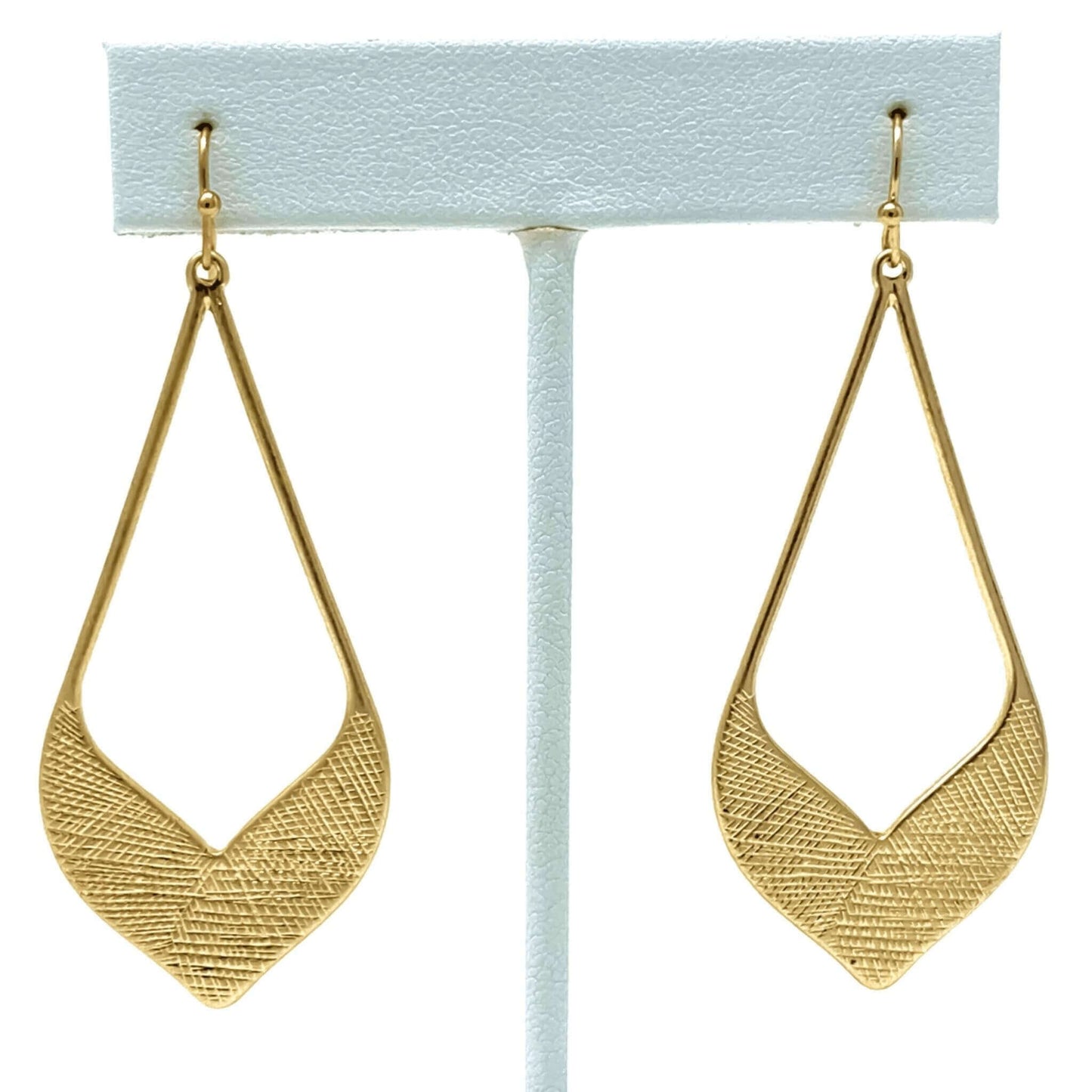 Gold Textured Teardrop Statement Earrings - Costume Fashion Jewelry