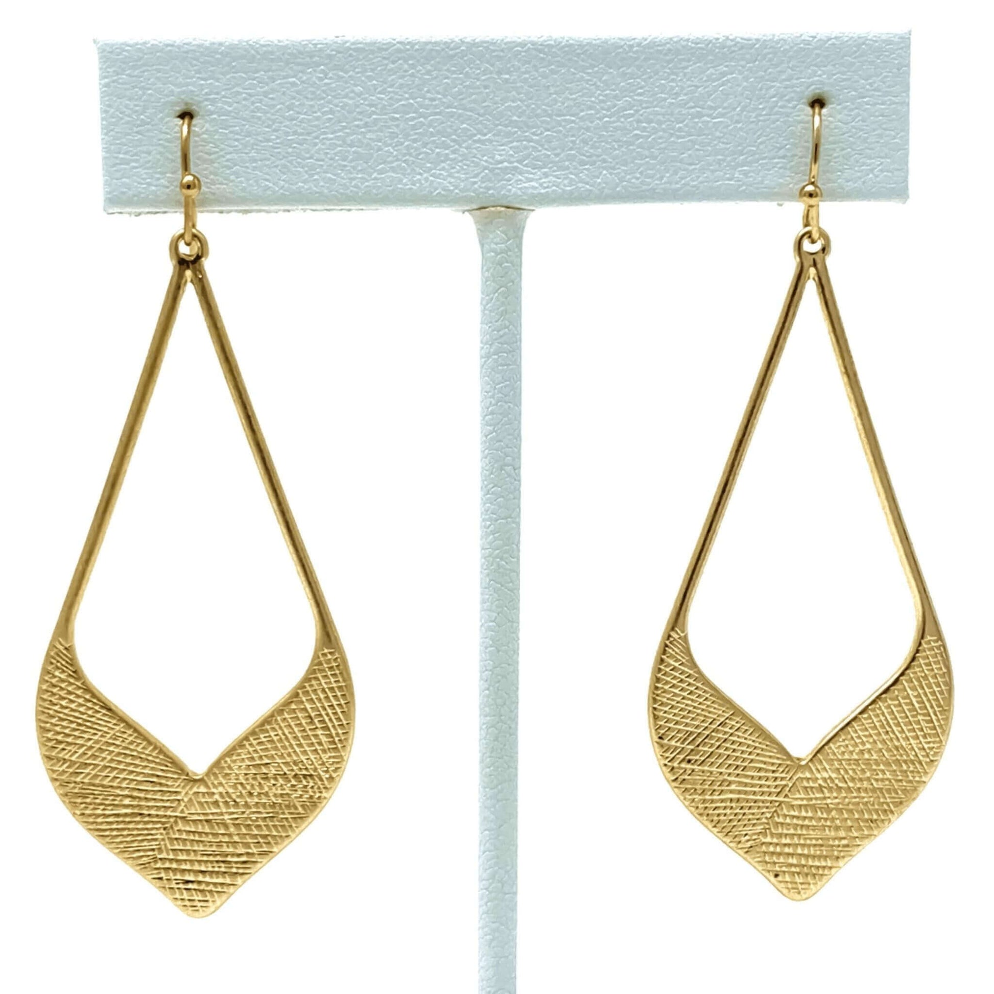 Gold Textured Teardrop Statement Earrings - Costume Fashion Jewelry
