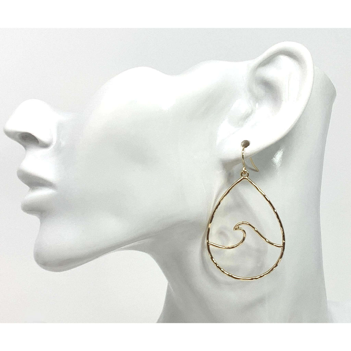 Gold Wave Hammered Teardrop Earrings