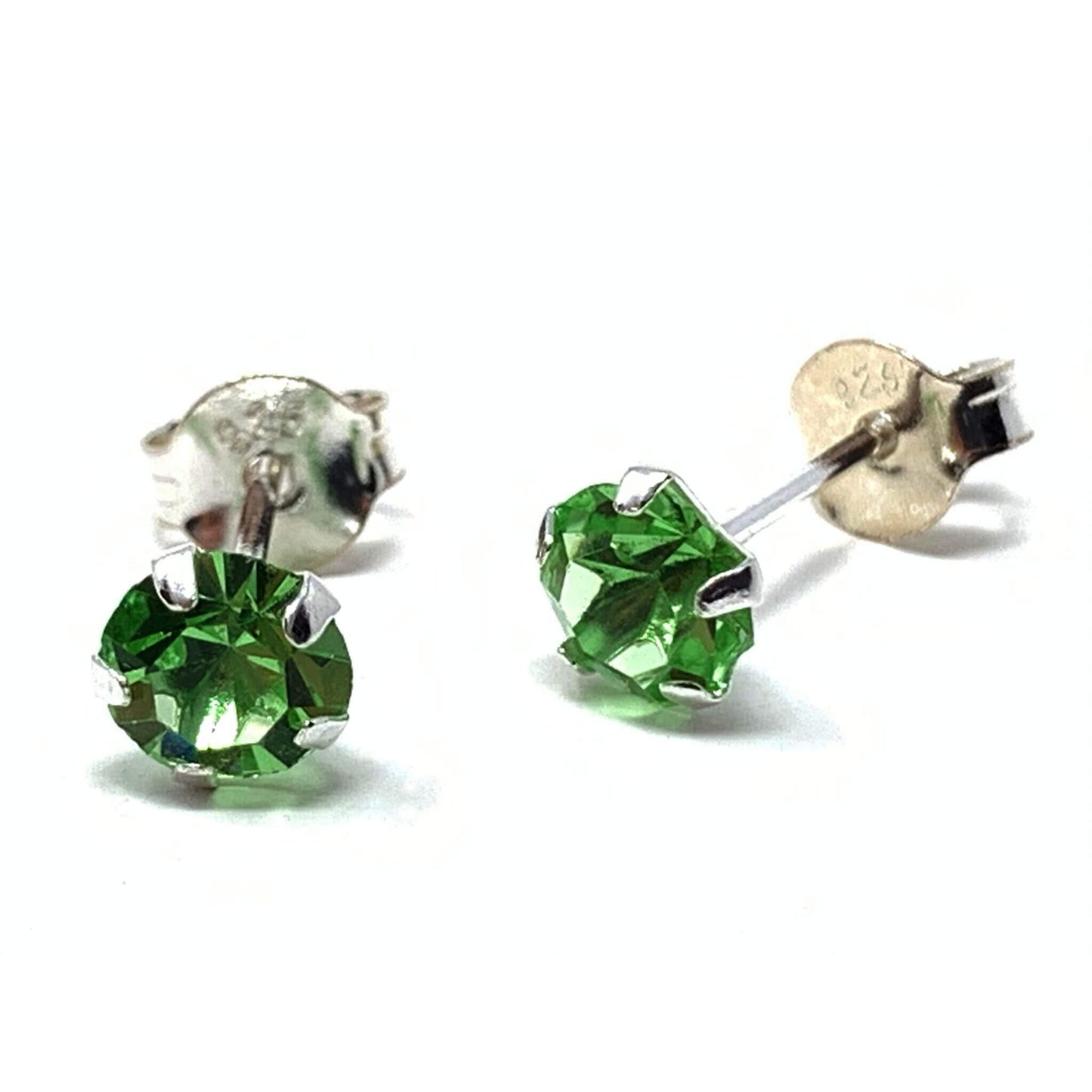 Green Peridot Cubic Zirconia Sterling Silver Stud Earrings - Fine Jewelry