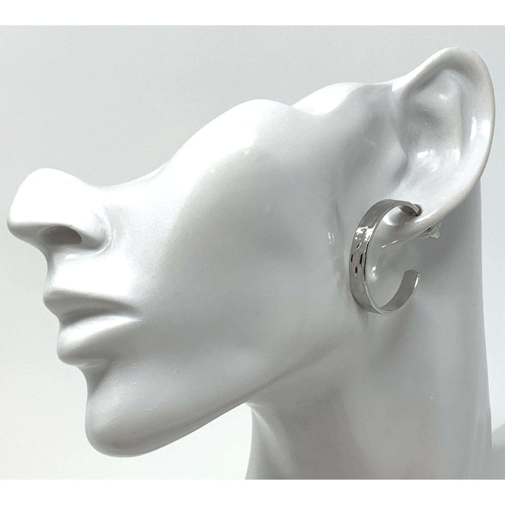Hammered Silver Hoop Earrings Wide Flat