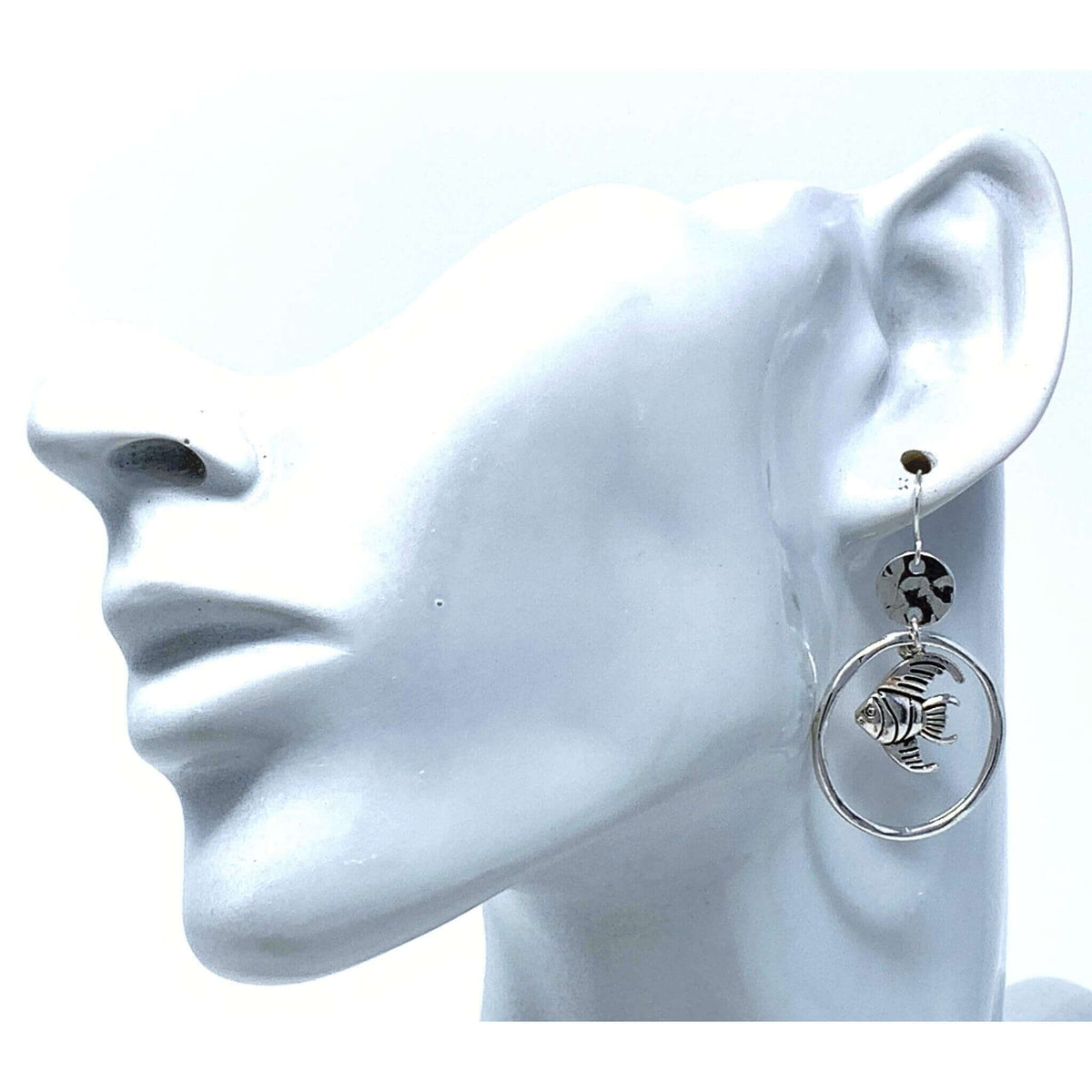 Hammered Silver Hoop Koi Fish Earrings