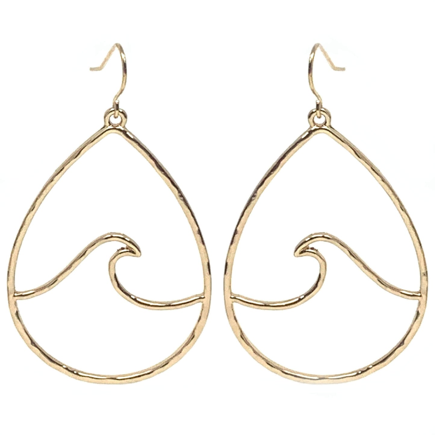 Hammered Teardrop Gold Wave Earrings