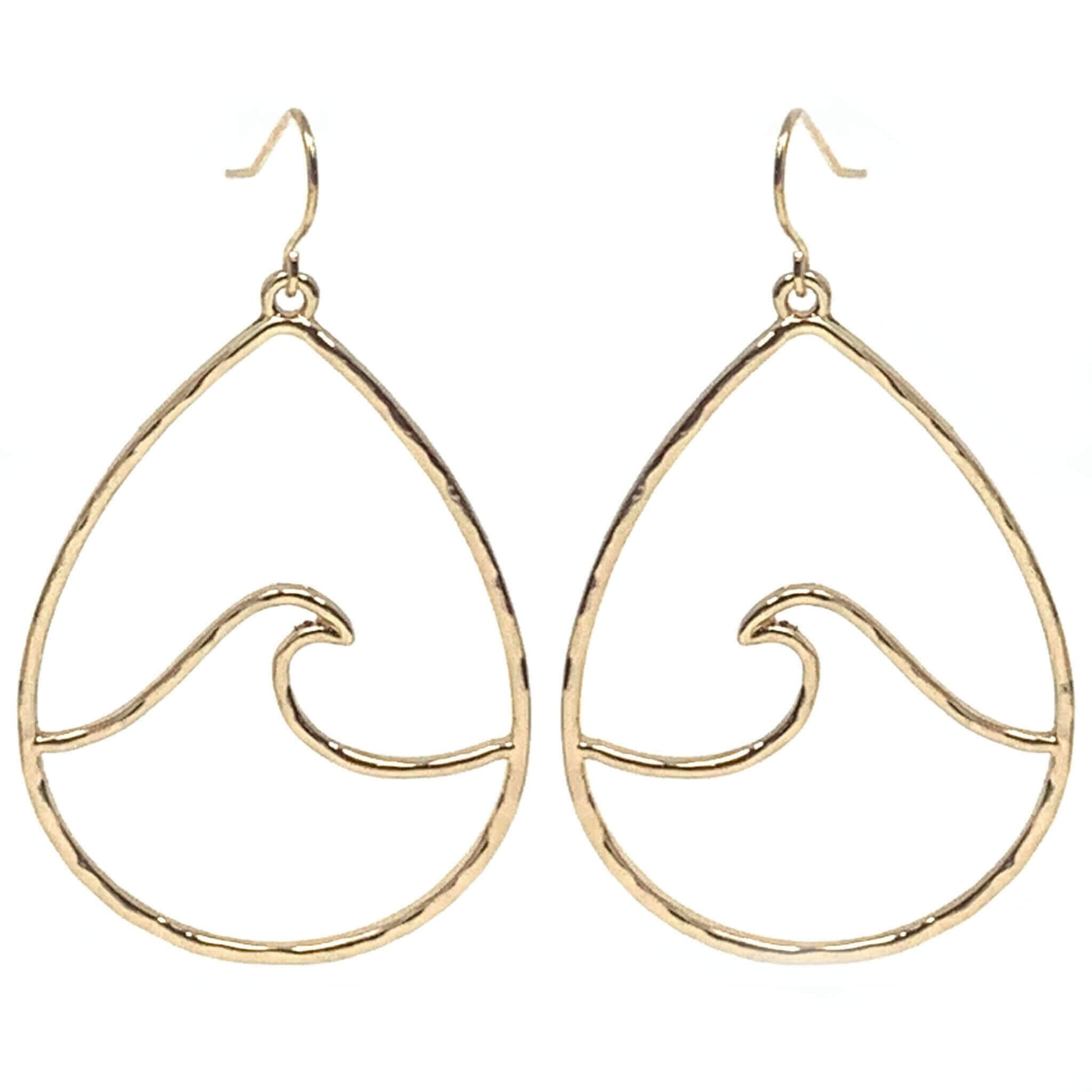 Hammered Teardrop Gold Wave Earrings