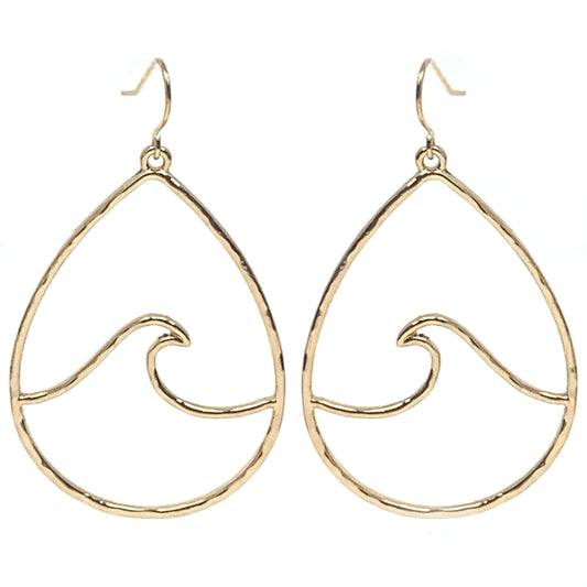 Hammered Teardrop Gold Wave Earrings