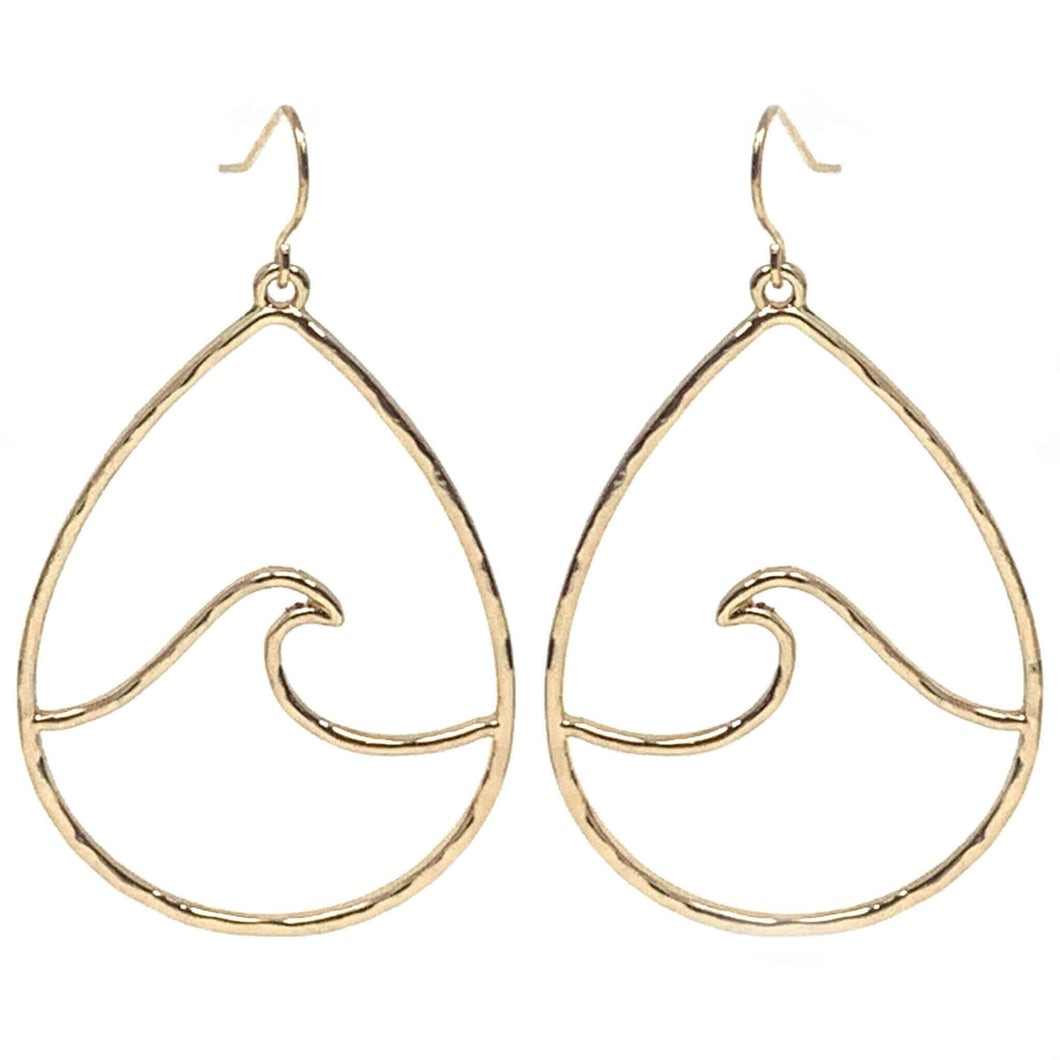 Hammered Teardrop Gold Wave Earrings