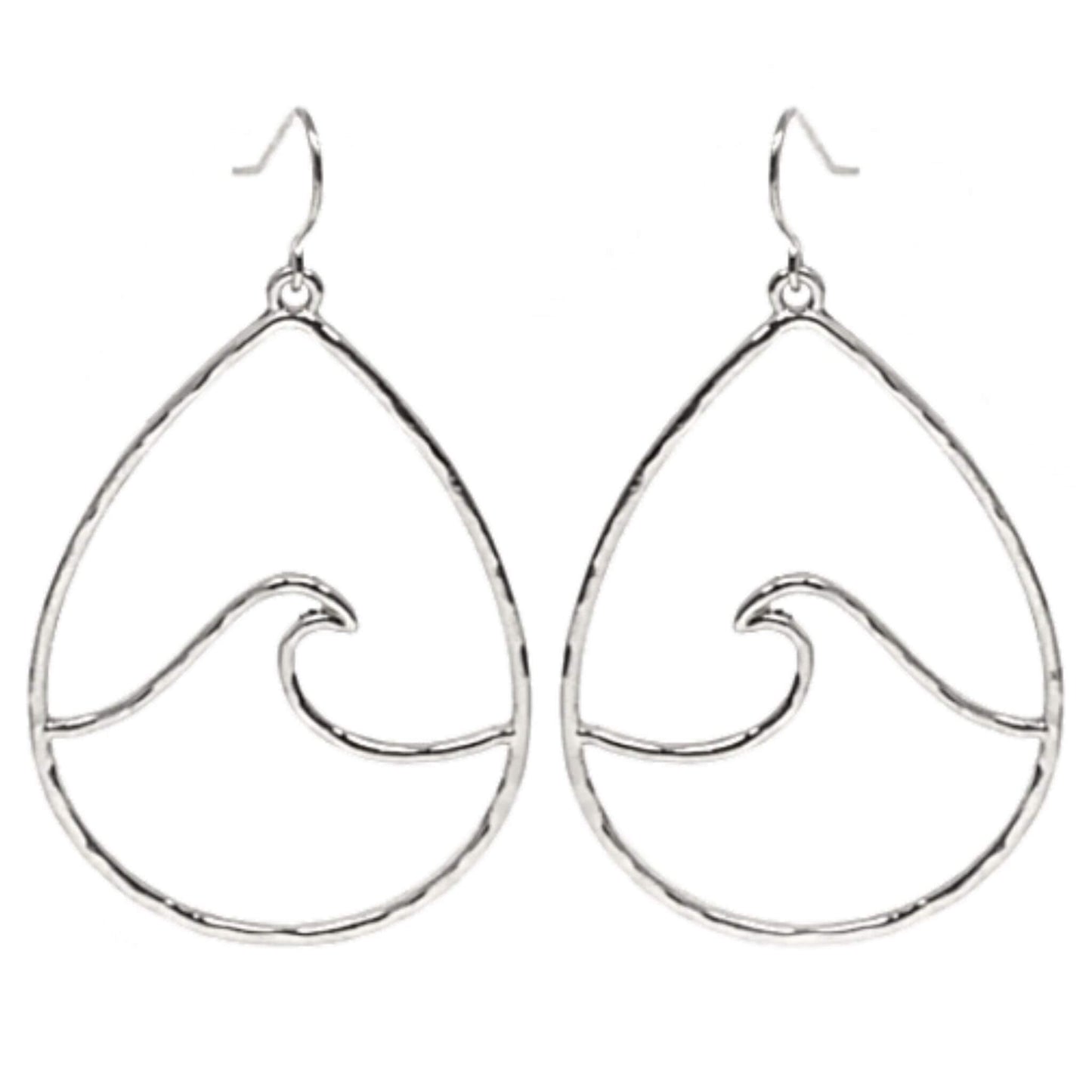 Hammered Teardrop Silver Wave Earrings