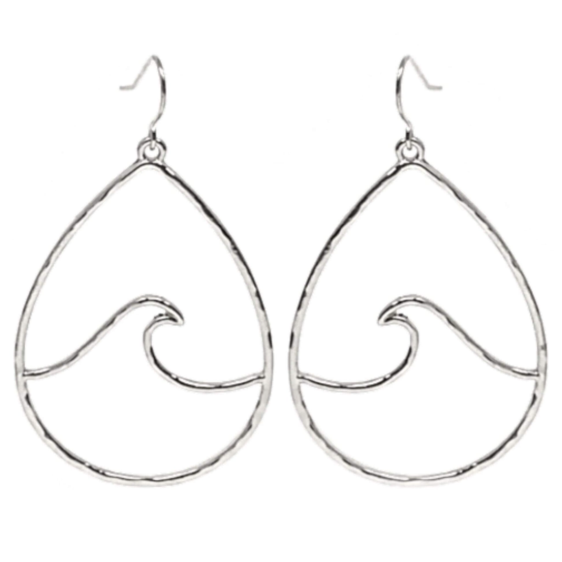 Hammered Teardrop Silver Wave Earrings