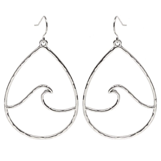 Hammered Teardrop Silver Wave Earrings