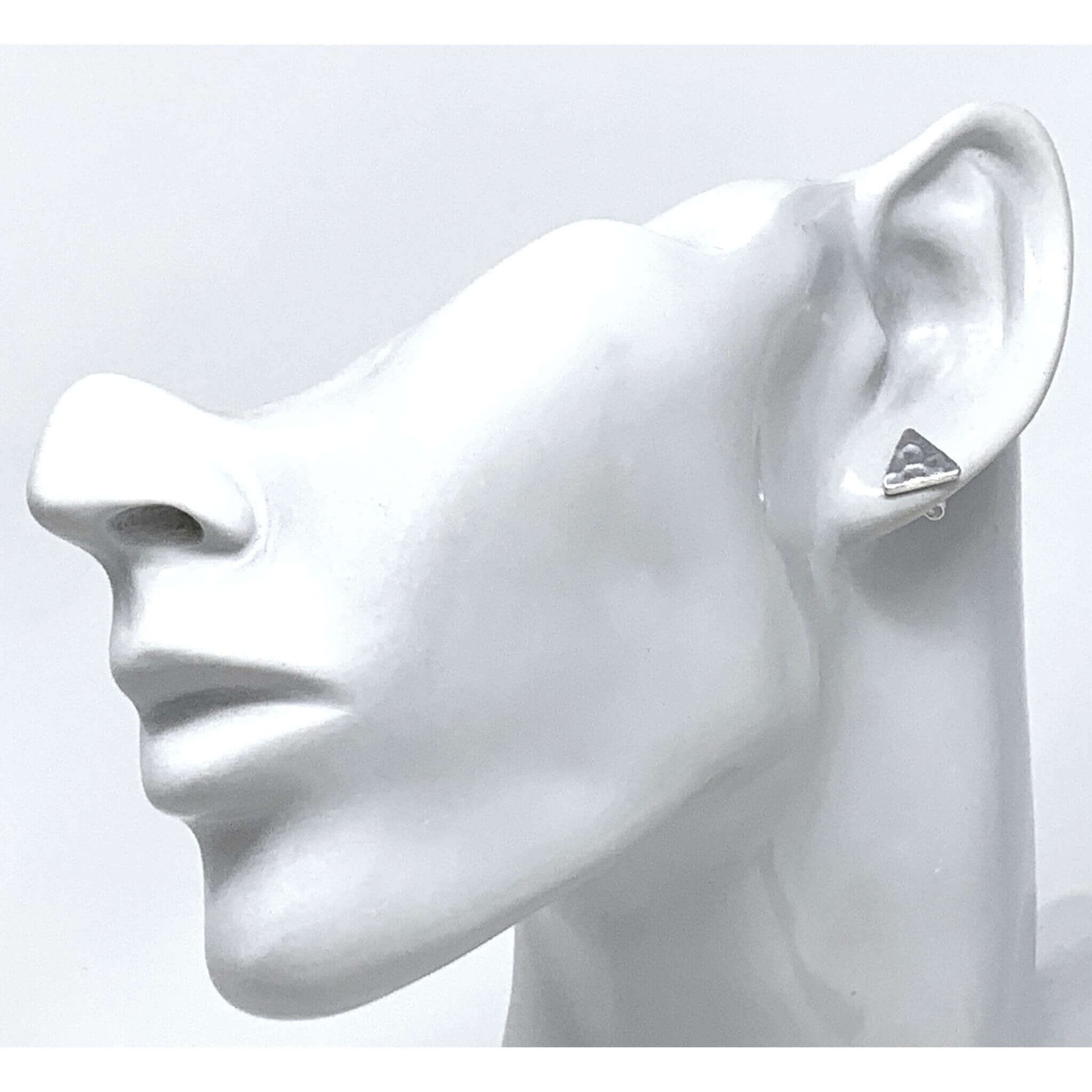 Hammered Triangle Earrings Sterling Silver 14mm Stud