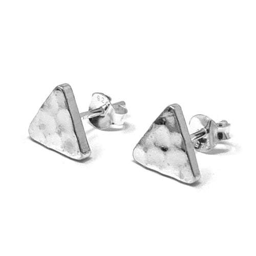 Hammered Triangle Stud Earrings In Sterling Silver