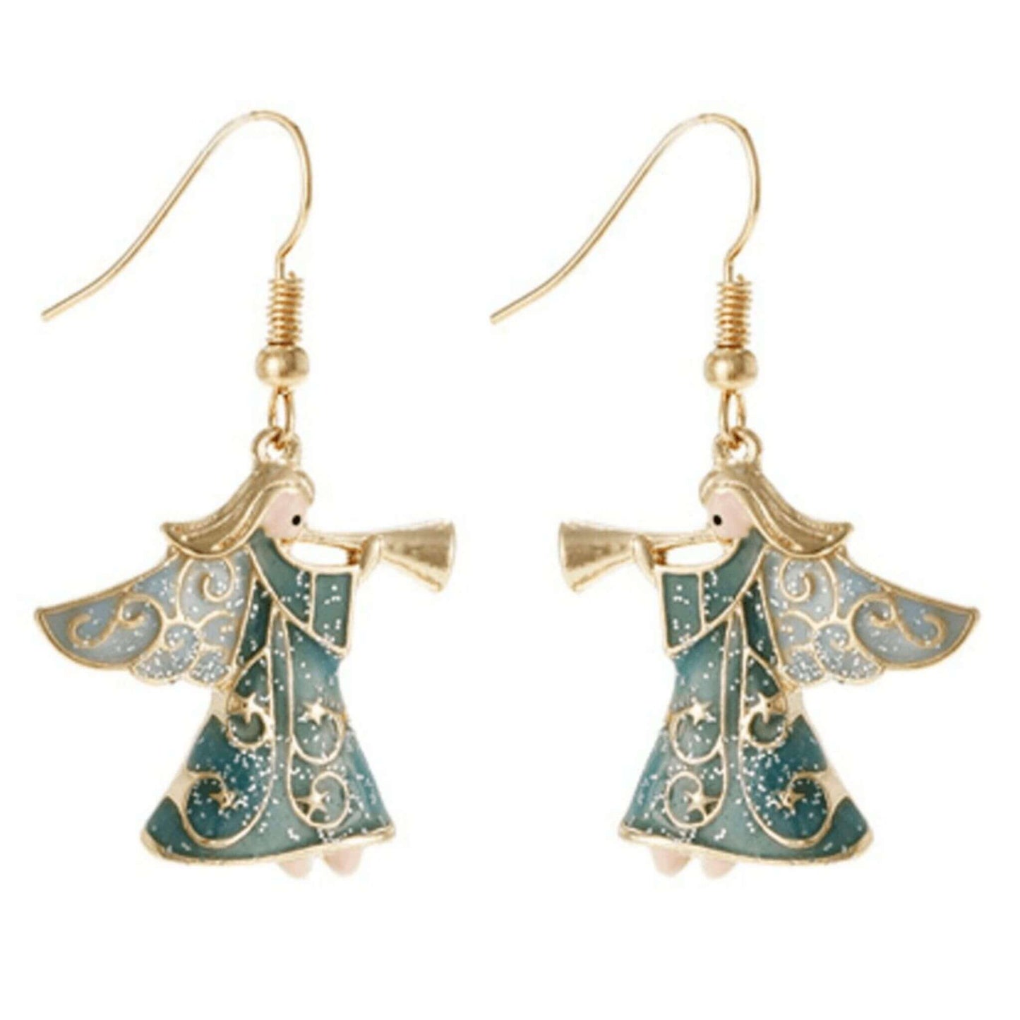 Holiday Gold Christmas Angel Earrings - Fashion Jewelry