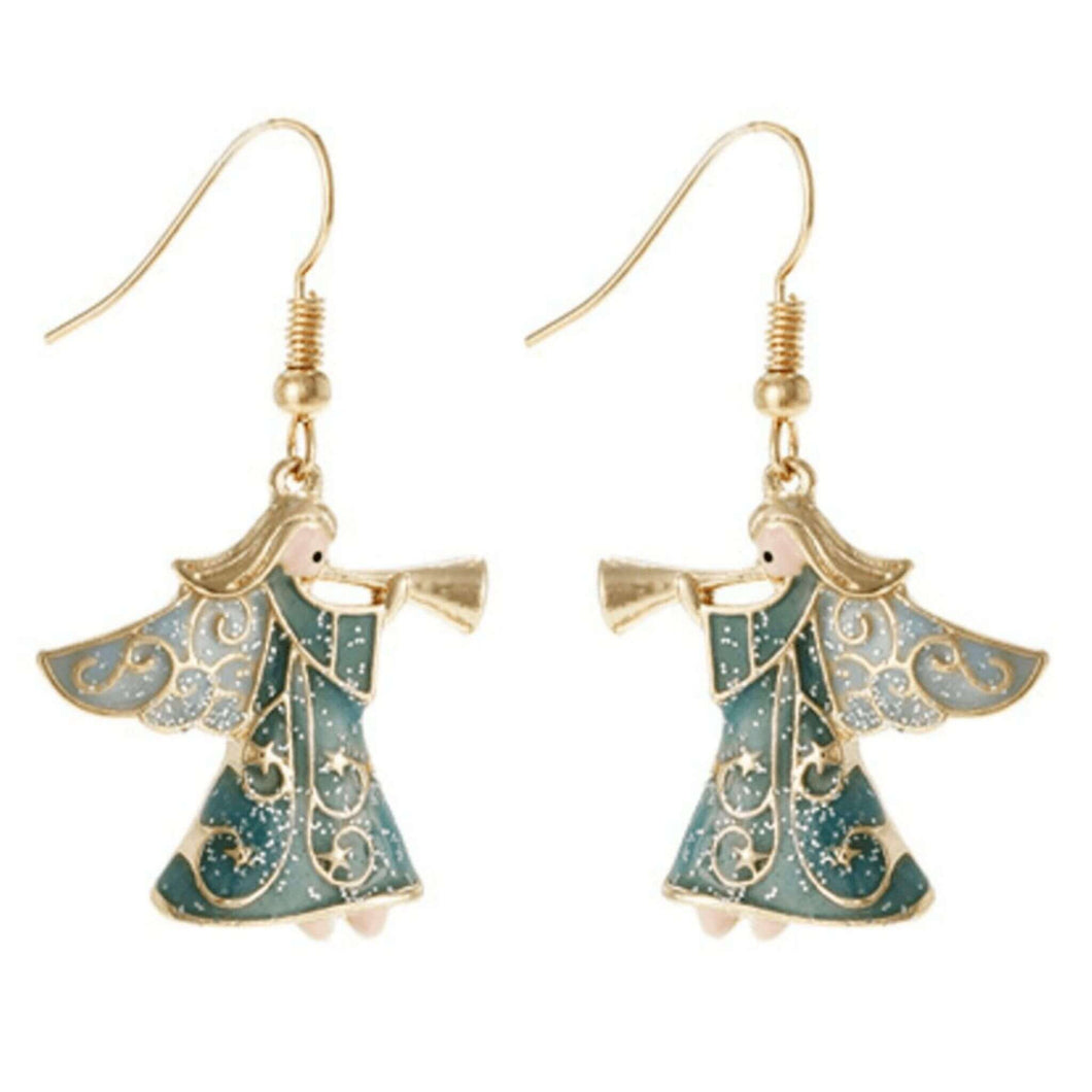 Holiday Gold Christmas Angel Earrings - Fashion Jewelry