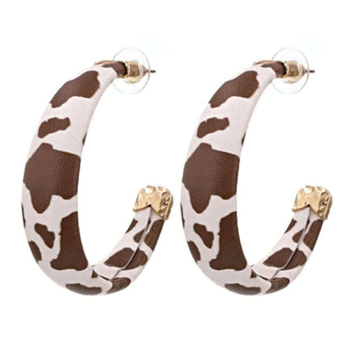Brown Hoop Cow Print Earrings
