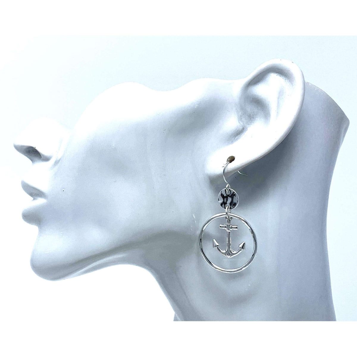 Hammered Silver Hoop Anchor Earrings