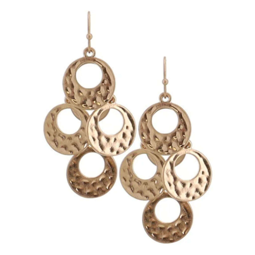 Layered Worn Gold Hammered Disc Chandelier Earrings - SeaSpray Jewlery