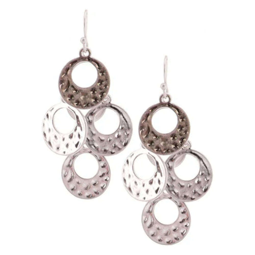 Layered Worn Silver Hammered Disc Chandelier Earrings - SeaSpray Jewelry