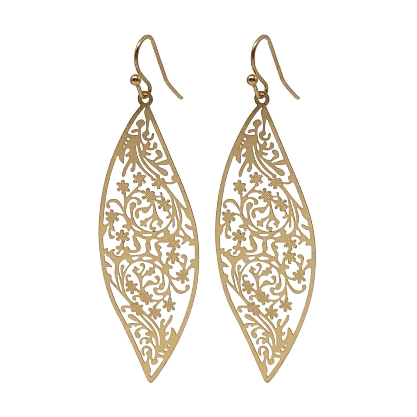 Gold Teardrop Earrings With Floral Accents