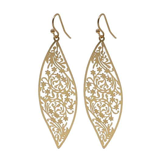 Gold Teardrop Earrings With Floral Accents
