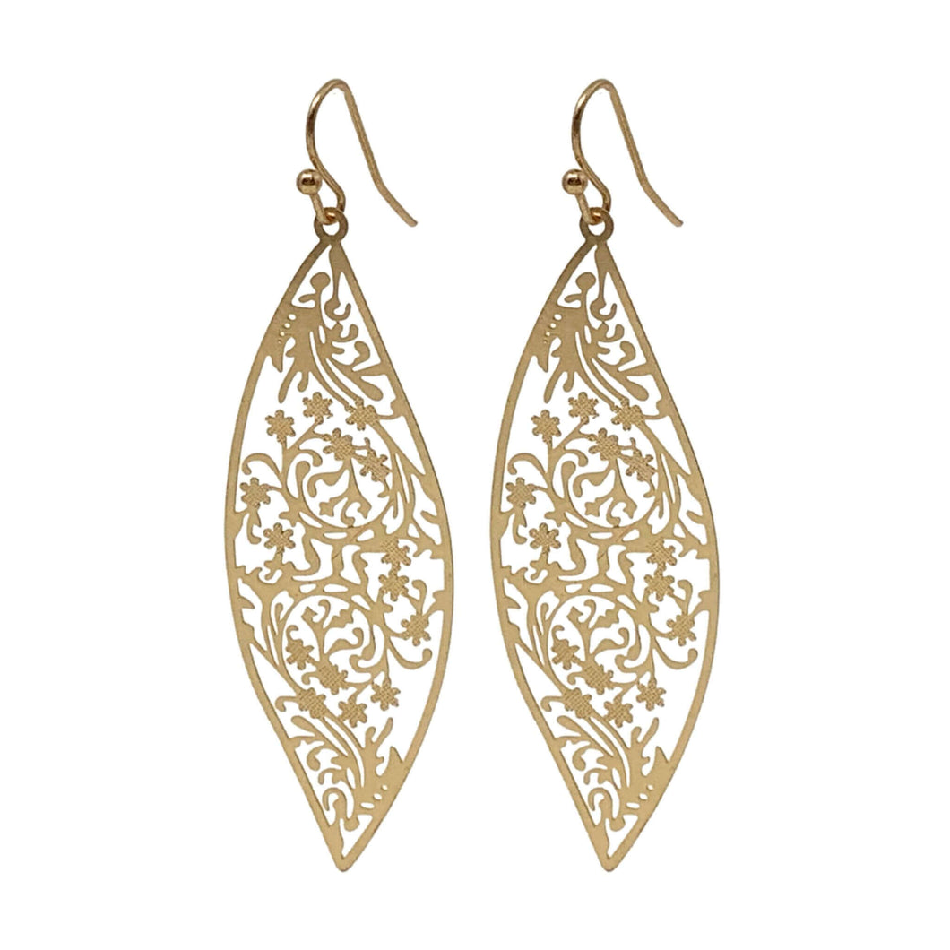 Gold Teardrop Earrings With Floral Accents