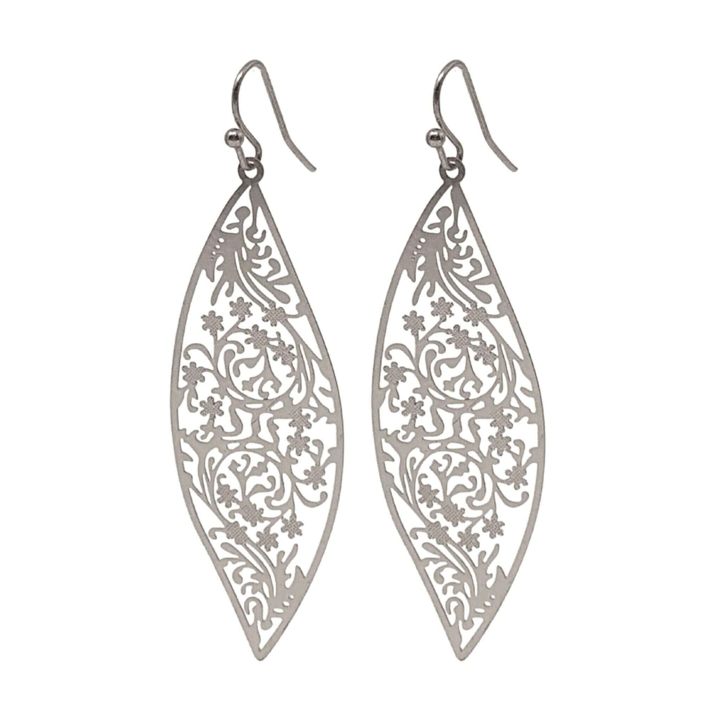 Silver Teardrop Earrings With Floral Accents