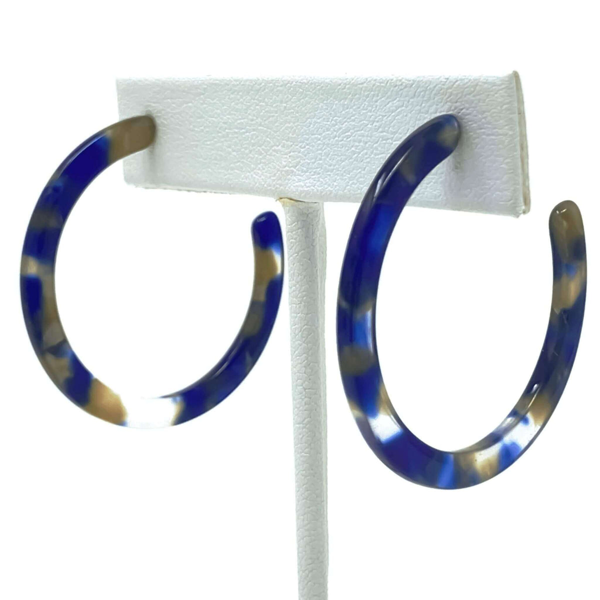 Marbled Blue Resin Hoop Earrings - Costume Fashion Jewelry
