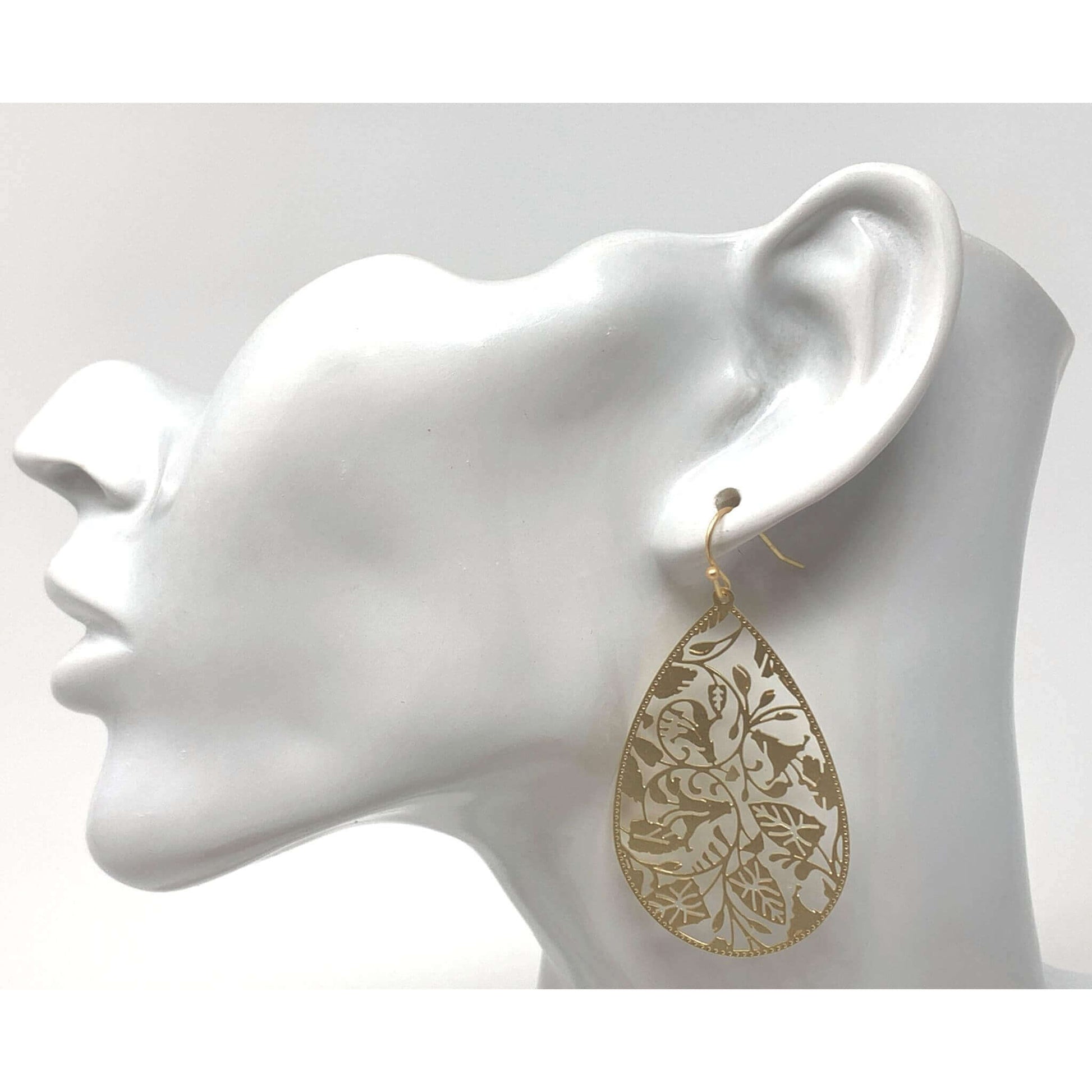 Matte Gold Floral Leaf Teardrop Earrings