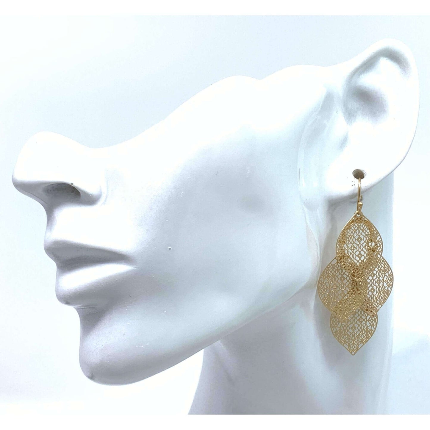 Matte Gold Filigree Leaf Dangle Earrings - Costume Jewelry