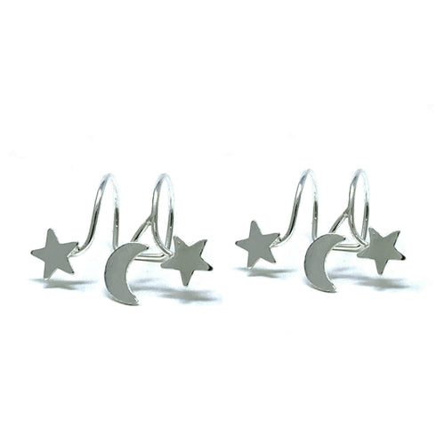 Moon & Stars Sterling Silver Cuff Earrings - Fine Jewelry