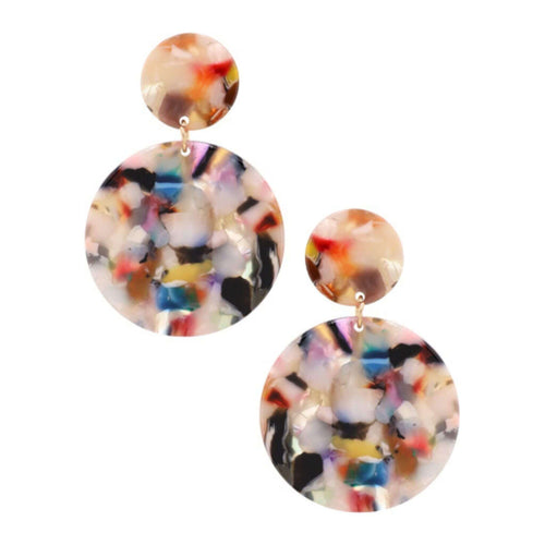 Multi Color Circle Resin Earrings - Fashion Jewelry