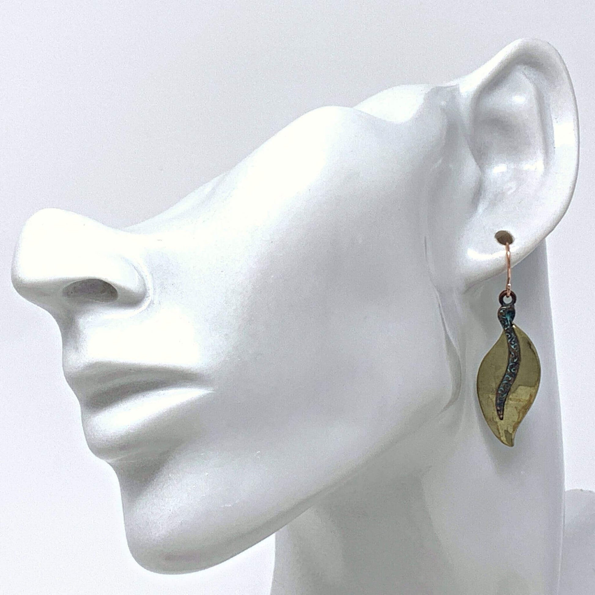 Patina & Gold Filigree Leaf Earrings