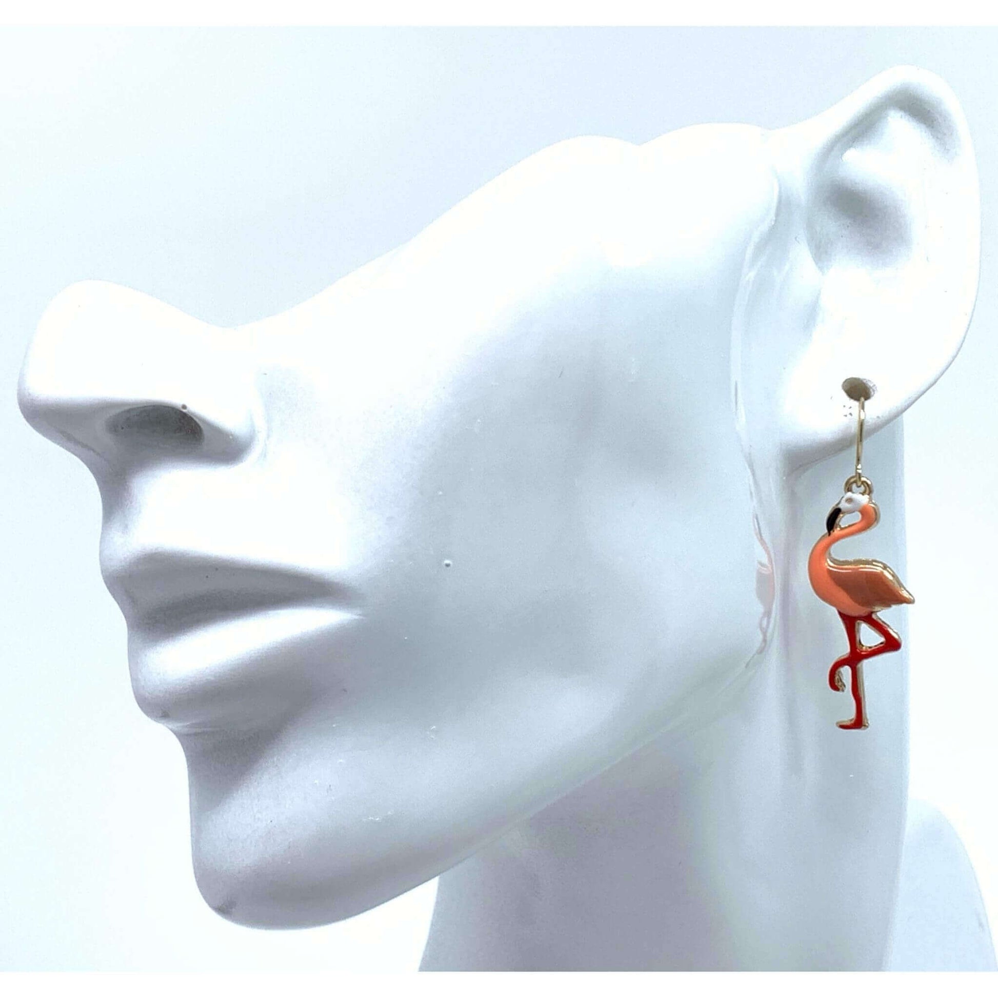 Pink Flamingo Earrings In gold Trim - Costume Jewelry