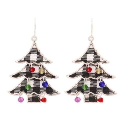 Plaid Green And White Christmas Tree Earrings - Fashion Jewelry