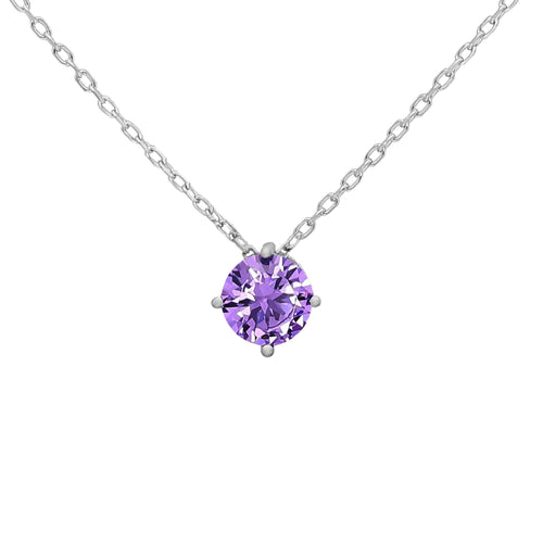 Purple Amethyst Cubic Zirconia Necklace on Sterling Silver Chain - SeaSpray Jewelry