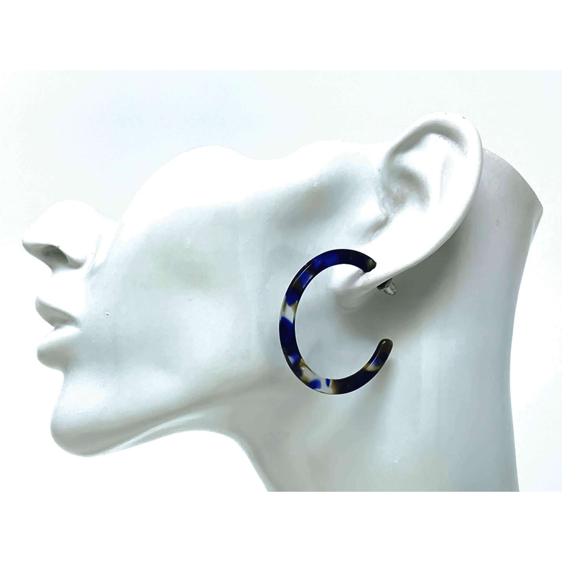 Resin Hoop Blue Marbled Earrings - Fashion Costume Earrings