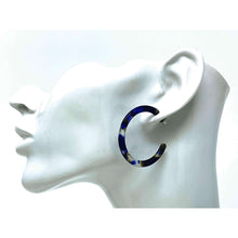 Resin Hoop Blue Marbled Earrings - Fashion Costume Earrings
