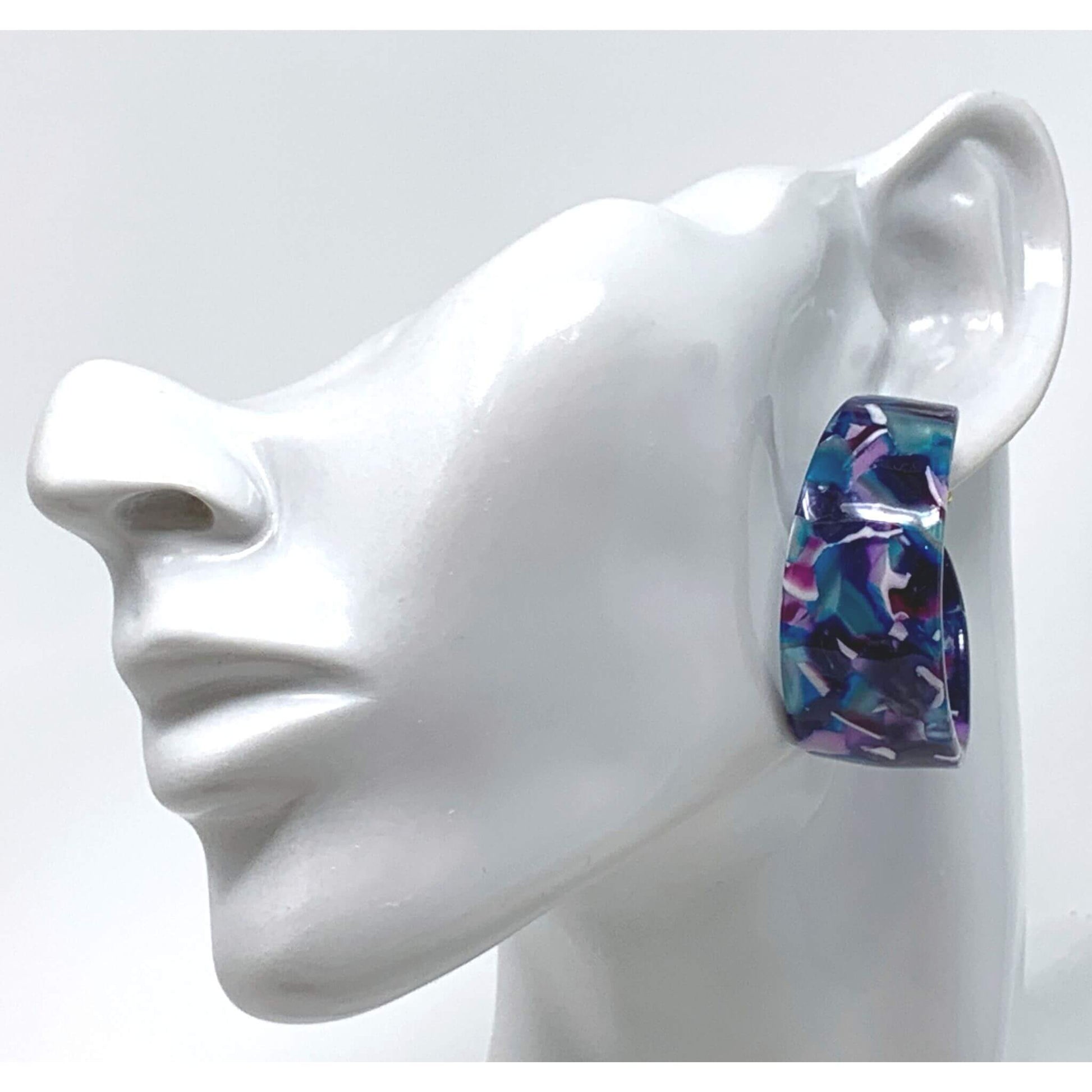Resin Purple & Blue Big Hoop Earrings