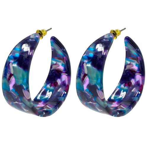 Resin Purple & Blue Chunky Hoop Earrings