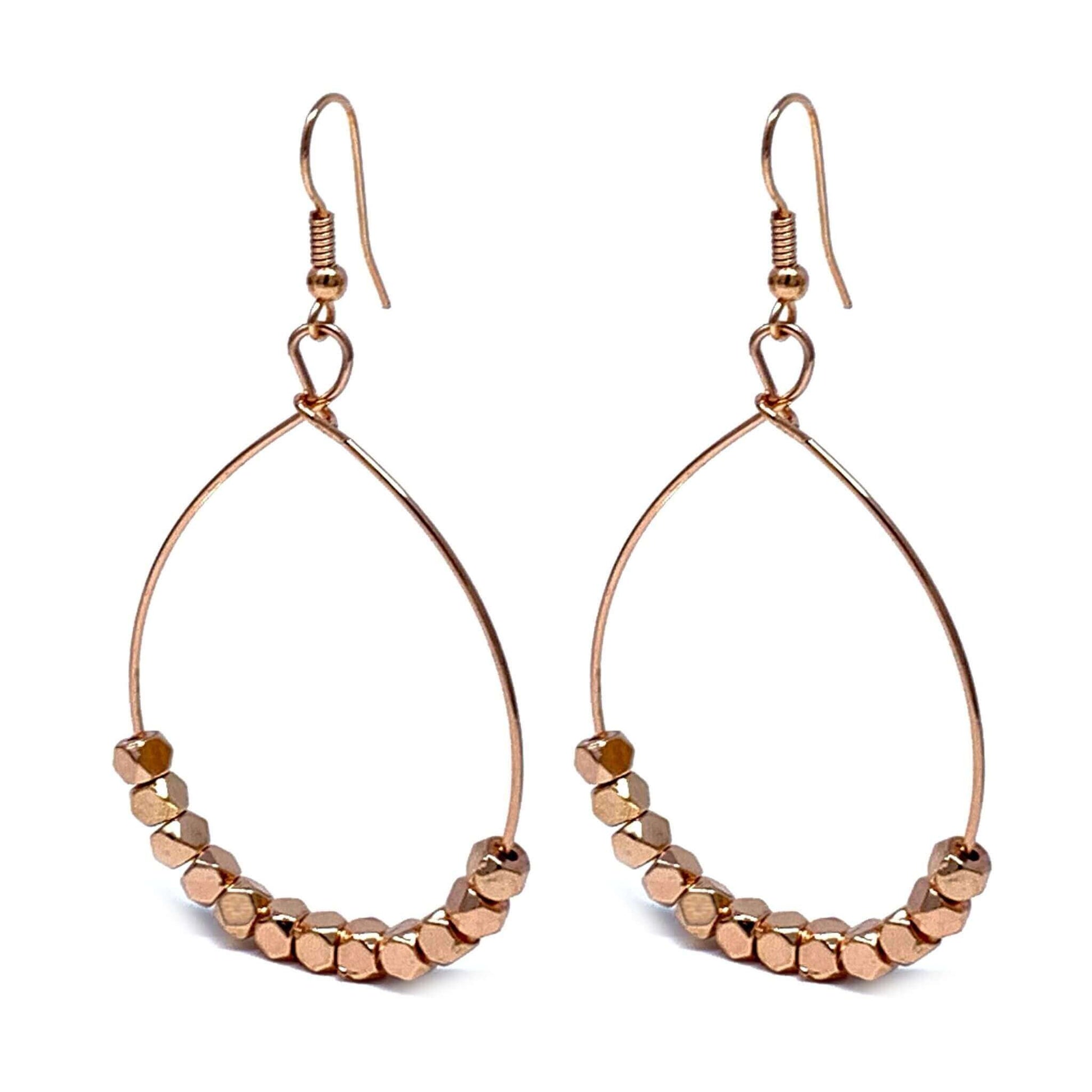Rose Gold Hoop Beaded Earrings - Costume Jewelry
