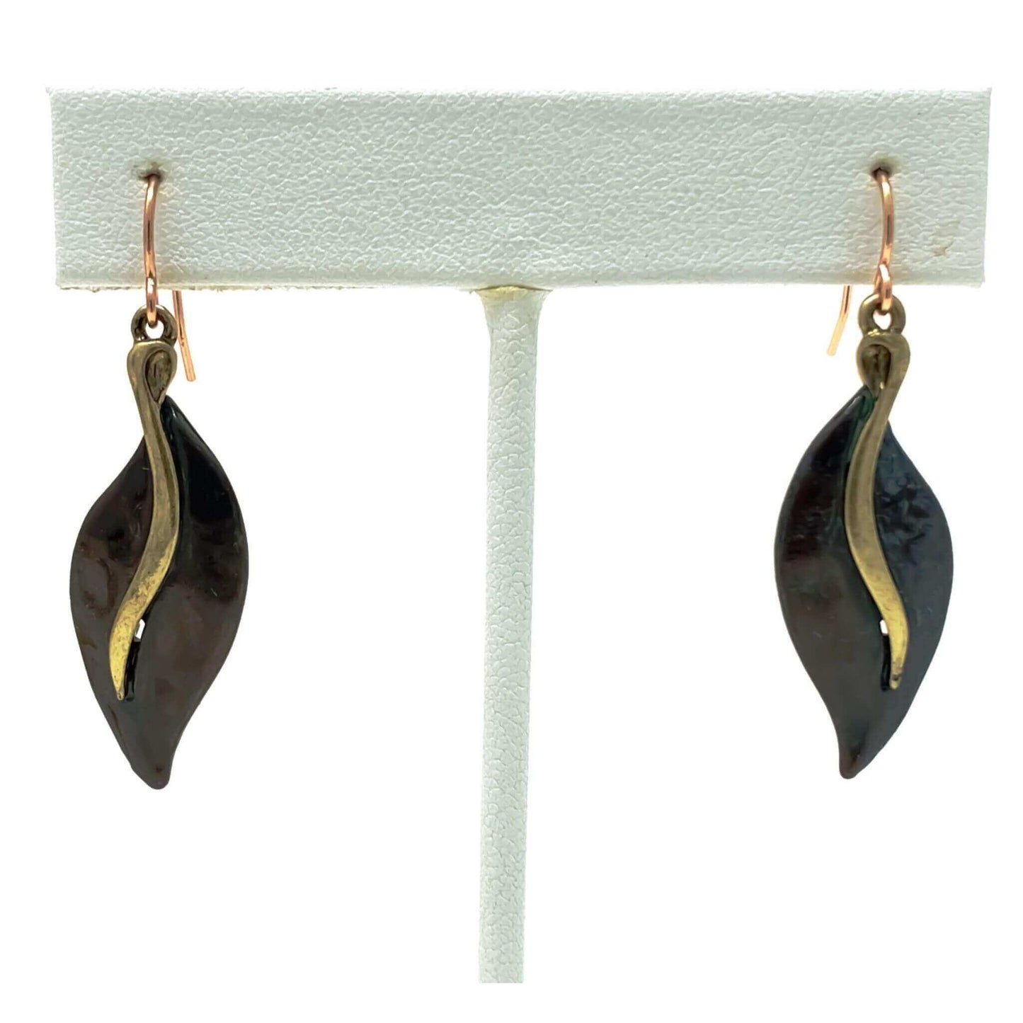 Rustic Gold Leaf Drop Earrings