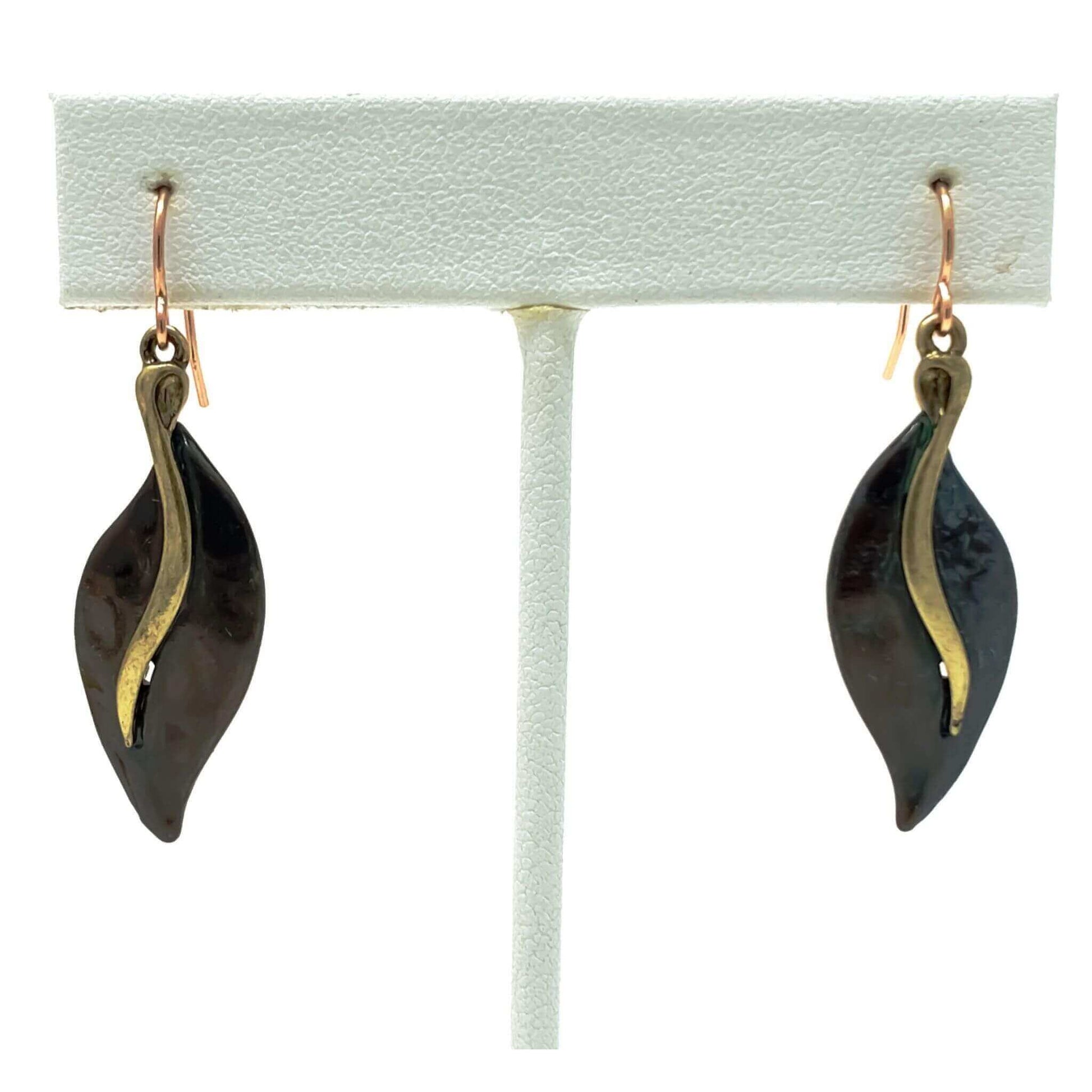 Rustic Gold Leaf Drop Earrings