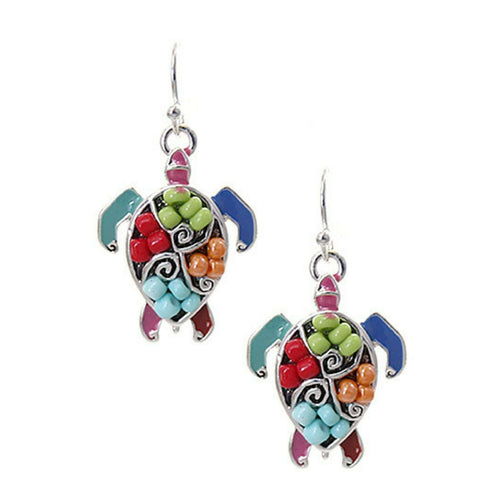 Seed Bead Multi Color Sea Turtle Earrings - Fashion Jewlery