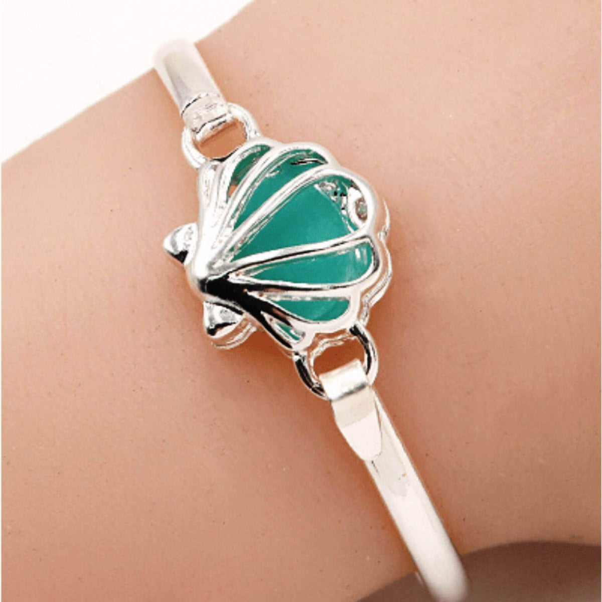 Silver Bangle Sea Glass Bracelet - Fashion Jewelry