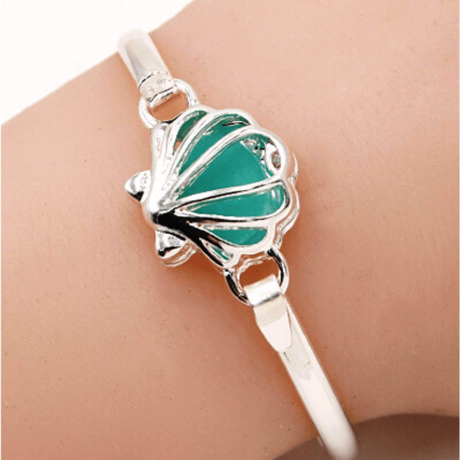 Silver Bangle Sea Glass Bracelet - Fashion Jewelry