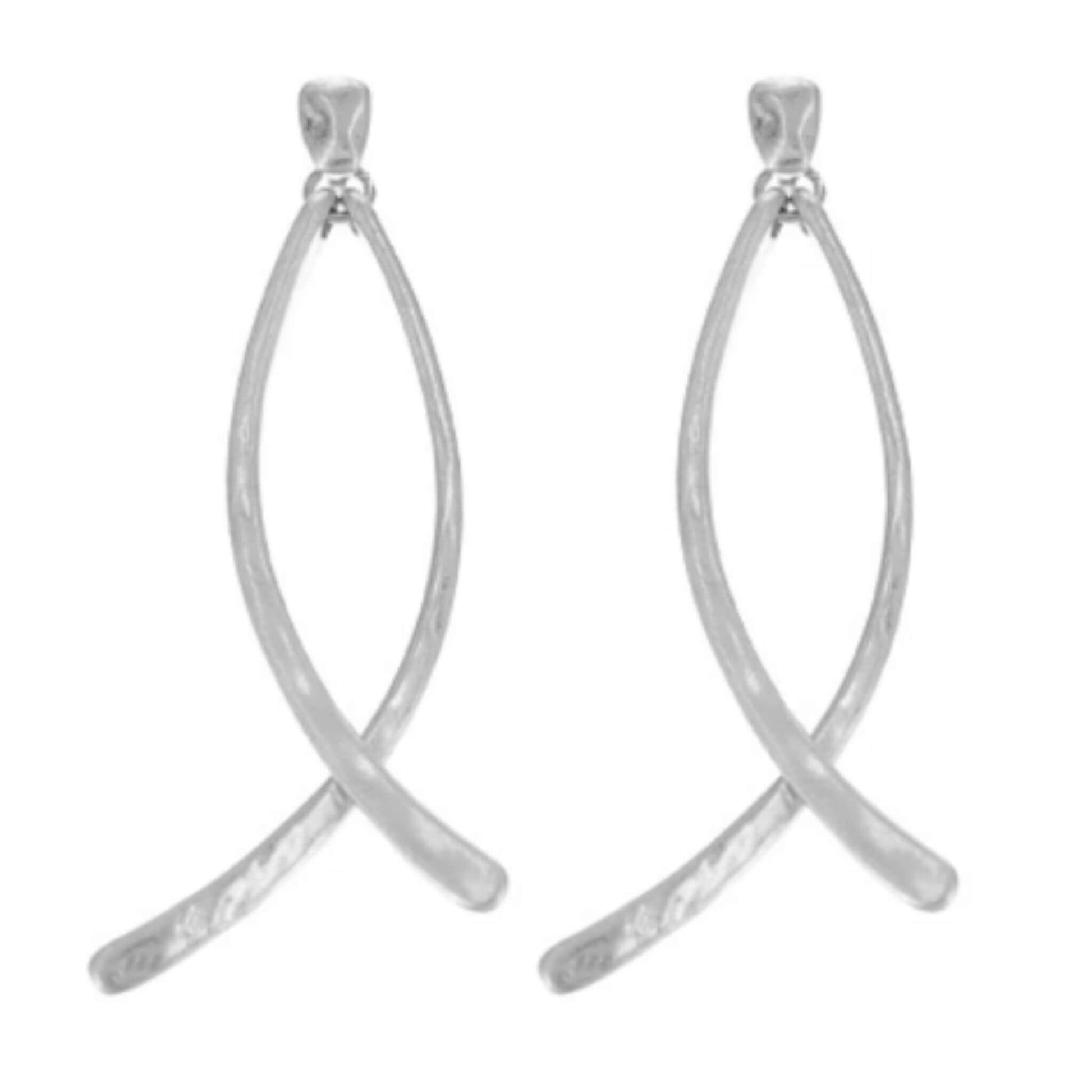 Worn Silver Hammered Double Curved Bar Earrings