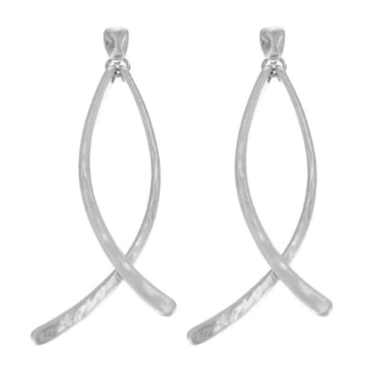 Worn Silver Hammered Double Curved Bar Earrings