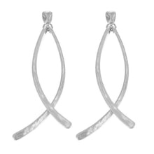 Worn Silver Hammered Double Curved Bar Earrings
