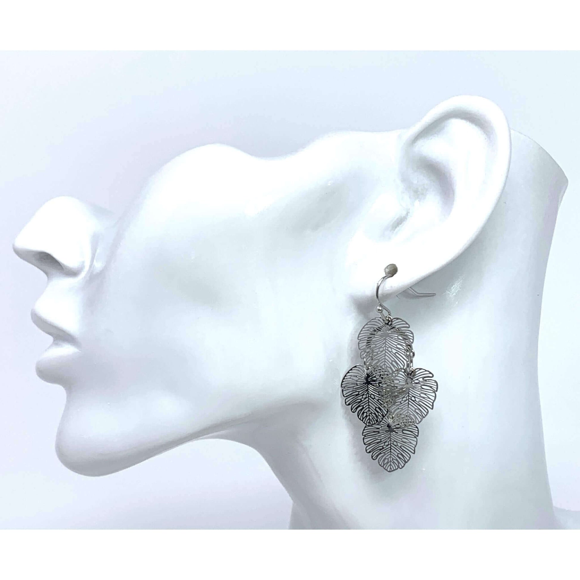 Silver Monstera Leaf Earrings