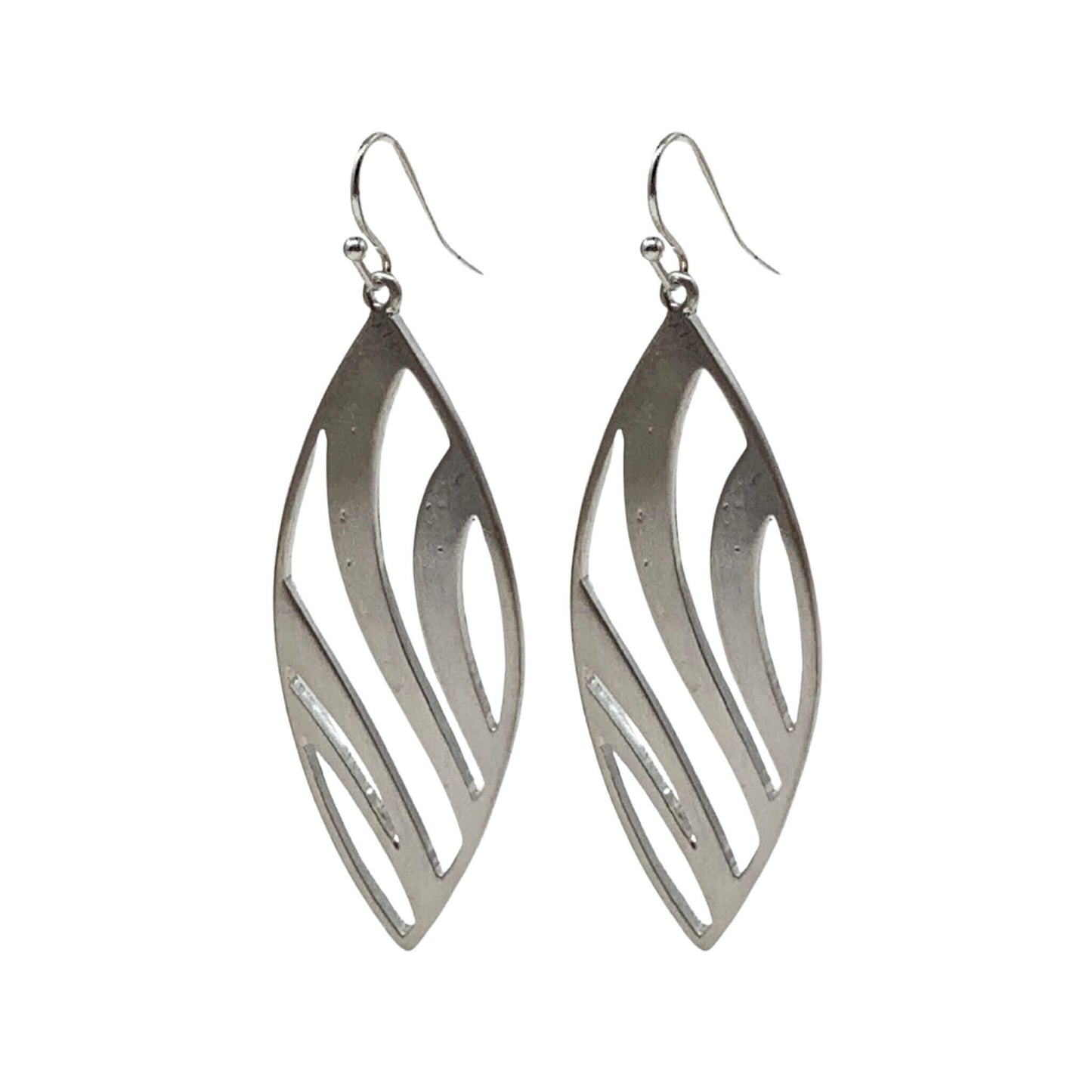 Silver Satin Striped Teardrop Earrings - Elegant Jewelry for Women